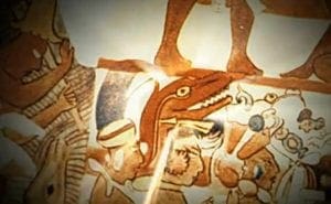 Dinosaur head depiction enlargement, Mayan mural circa 600 A.D.