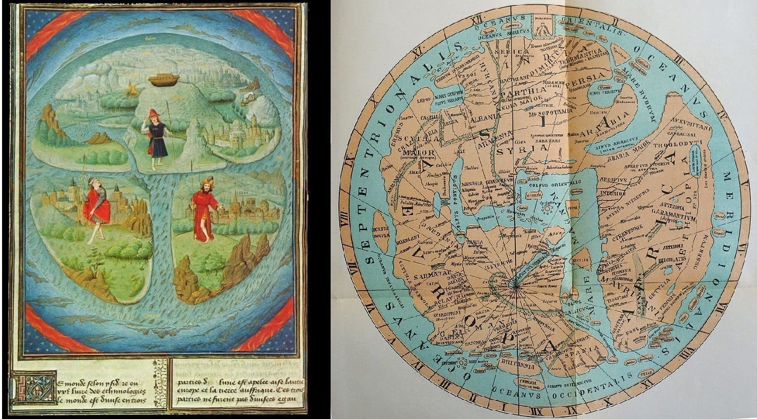 Two medieval Mappa Mundi depictions