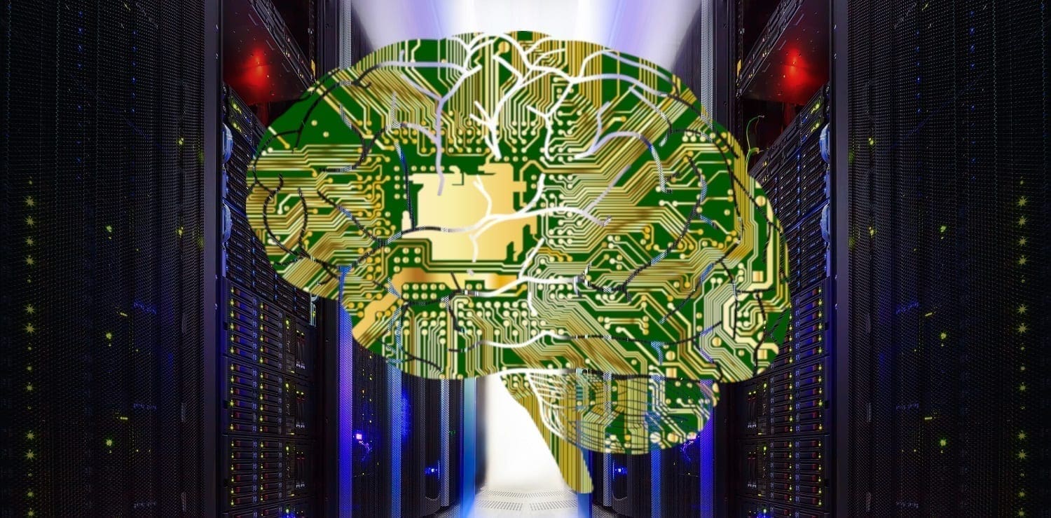 Supercomputer with brain-as-motherboard overlay, Supercomputer double bank of machines: ID 76252718 © Vladimir Timofeev | Dreamstime.com