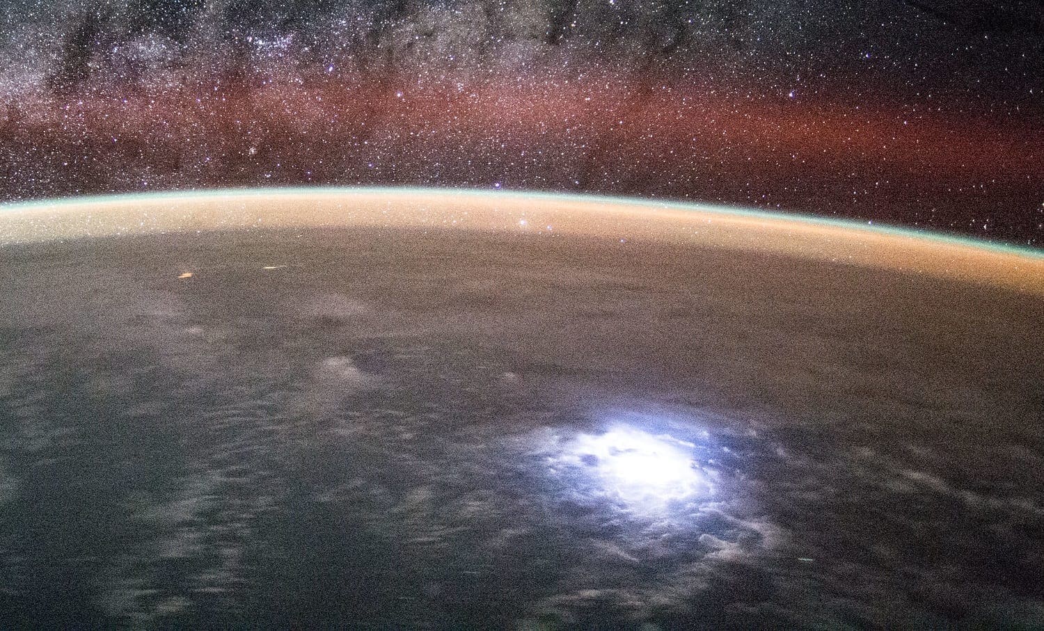 ISS Lightning, Earth's Horizon, and the Milky Way, photo credit: NASA