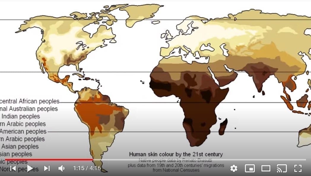 Human skin tone distribution map, Genesis Apologetics YouTube still