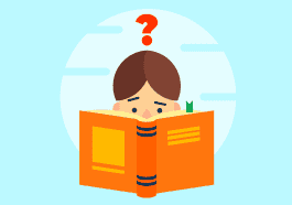 Illustration of a child questioning while reading a book